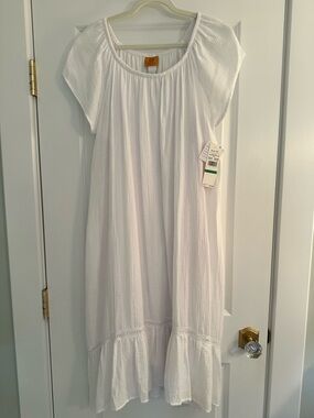 Ruby Rd. White Midi Soft Cotton Dress with Pockets! NEW! Size L